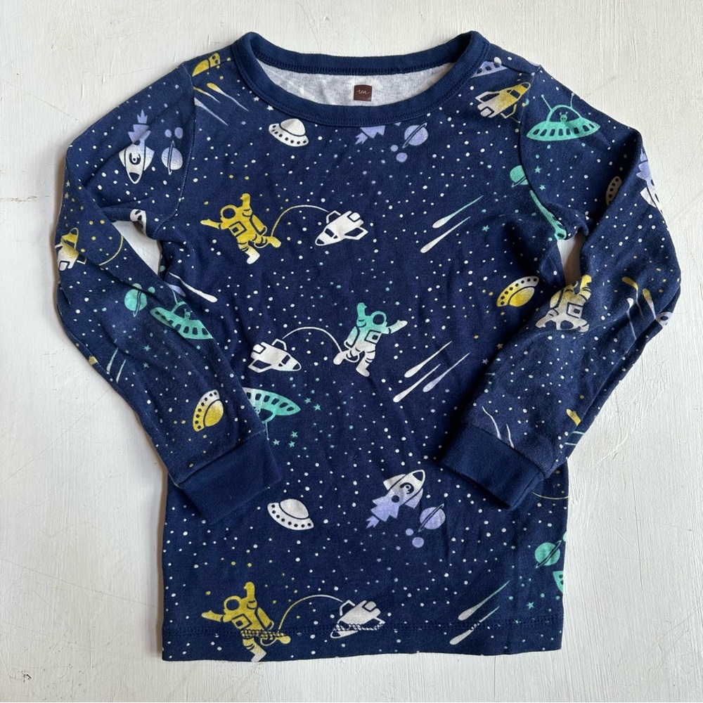 Tea Collection Long Sleeve Blue and Yellow Space Pajama Top